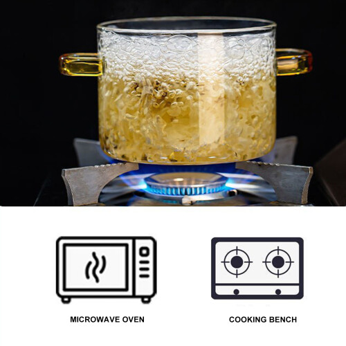 (Yellow) Borosilicate Glass Simmer Pot with Handle, Flame Resistant 1