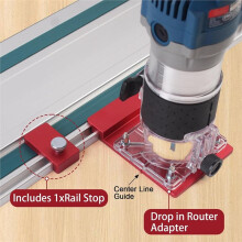 Aluminum Router Guide Rail Adapter with Limiter Rail Stop for Fixed Base Trim Routers, Compatible Most Router
