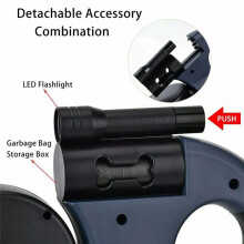 Automatisch Einziehbare Doppel-Hundeleine mit Taschenlampe, Kotbeutelbox, Roulette, Doppelseitigem Zugseil, Haustier- und Hundebedarf, Schwarz