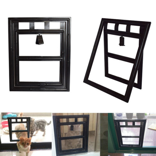 (White) Pet Door Plastic Flap Cat Dog Window Gate 1