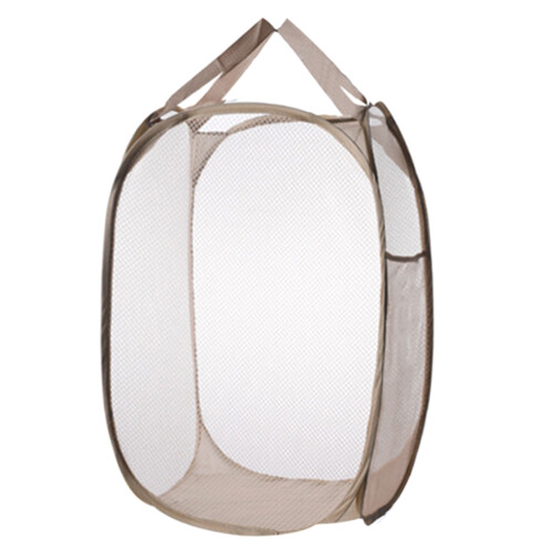 (Beige) Foldable Mesh Laundry Basket - Large Capacity 1