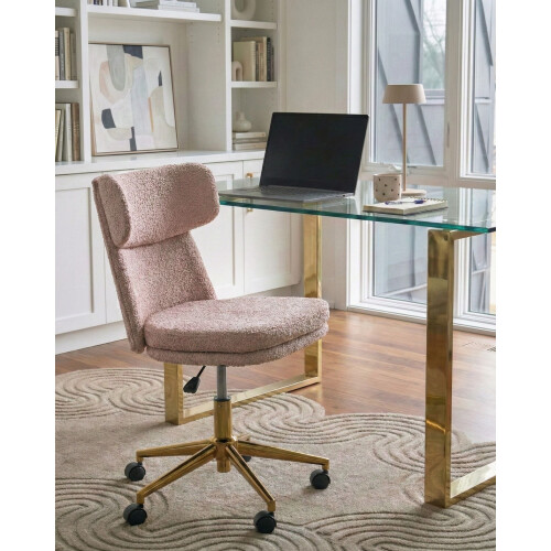 Beliani Desk Chair GRANBY Boucle Pastel Pink 1
