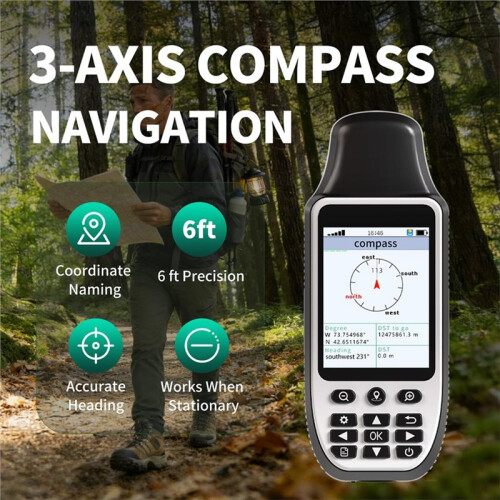 S190 Handheld GPS Navigator, Handheld GPS Land Meter for Hiking with 3-Axis Compass,Multi-GNSS Support 2