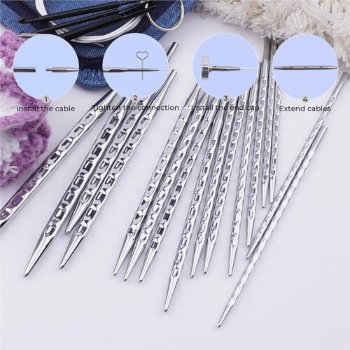 Premium Square Aluminum Interchangeable Knitting Needles Set with Ergonomic Design, 8 Pairs, 4 Cables 1
