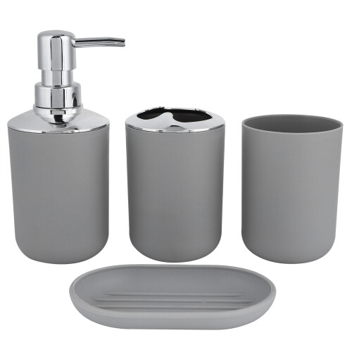 4Pcs Bathroom Kit Plastic Lotion, Rinse Cup, Soap Dish Gray 1