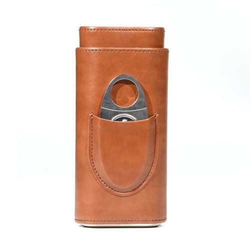 Cigar Case Three-Finger Portable Cigar Humidor PU Leather Case Box,Brown 1
