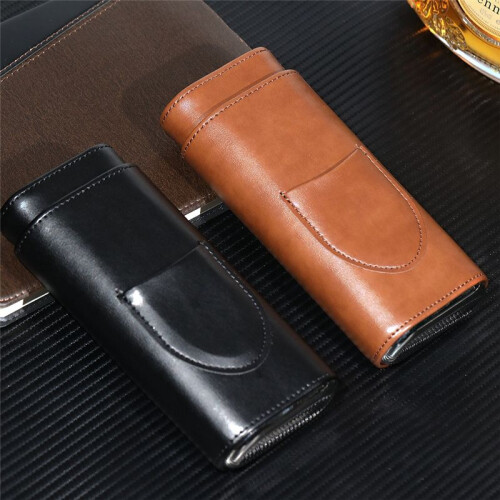 Cigar Case Three-Finger Portable Cigar Humidor PU Leather Case Box,Brown 2