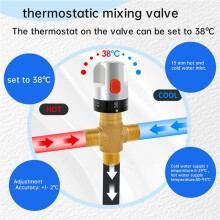 Thermostat Mischventil Aus Massivem Messing G1/2 für Duschsystem, Wassertemperaturregelung, Rohr, Becken, Thermostatregelung