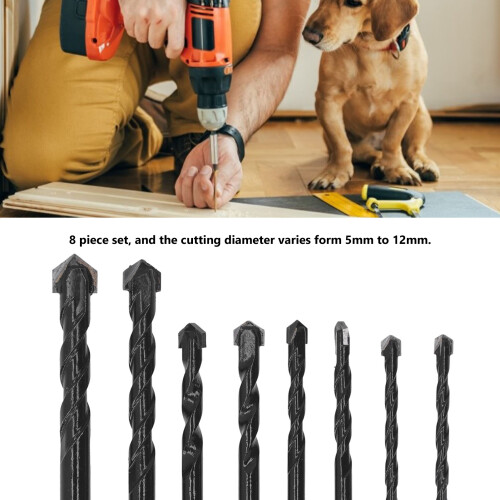 Masonry Drill Bits 8Pcs Cemented Carbide 6.35mm Hex Shank for Tile Concrete 2
