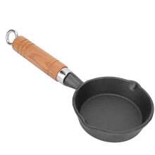 Frigideira de ferro fundido de 10 cm com cabo de madeira, ideal para fritar ovos, mini frigideira plana para panquecas e outros preparos. Utensílio