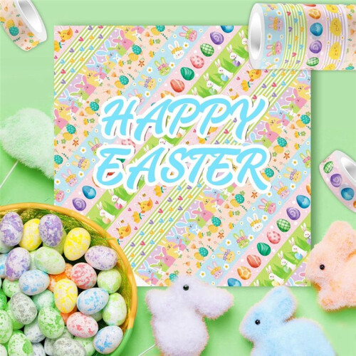12 Pcs Easter Washi Tapes Set Easter Bunny Chick Gnom Pattern Masking Tape Easter Themed Decorative Tape 1