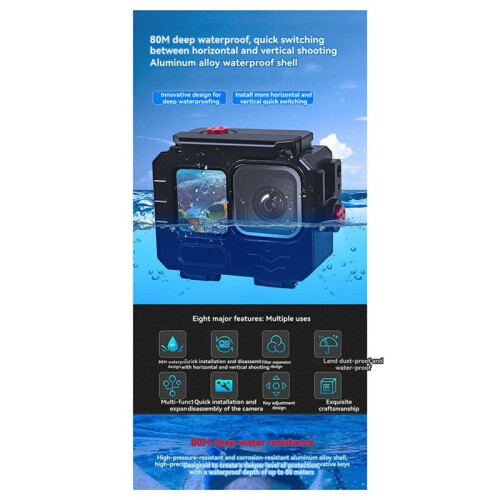 80M Waterproof Case Aluminium Frame Protective Case Underwater Diving Case for  12/11/10 for  13 Action Camera 2