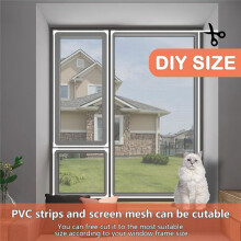 Magnetic Window Screen Adjustable DIY Window Net Screens Mesh Max 39 X 59Inch Fiberglass Grey Mesh for House Windows