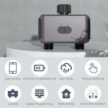 Vanne D'Arrosage Intelligente à 2 Zones avec - Contrôleur de Système D'Irrigation de Jardin, Vanne D'Arrosage Goutte à Goutte Automatique