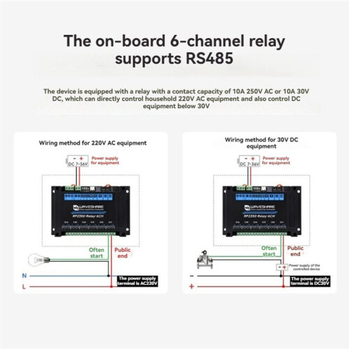 Waveshare RP2350 Industrial 6-CH Relay Module -Board  RS485 Interface Isolation Protection 2