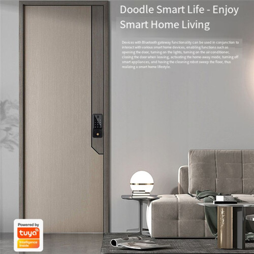 Tuya Wifi Auto  Deadbolt Lock Remote Fingerprint Digital Code Electronic Deadbolt Lock with Door Sensor Silver 2