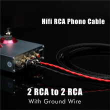Hifi RCA Phono Cable with Ground Wire Vinyl Record Player Cable OFC 2RCA to 2RCA Grounding Spade Plug for CD Amplifier