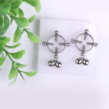 Steel Body Piercing Nipple Ring with Bell Pendant, 40mm, Silver