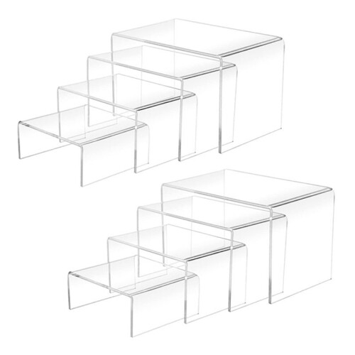 8 Pcs 2 Set Small Acrylic Risers, Thick Clear Acrylic Display Stand, Rectangular Desktop Showcase Collectibles 2