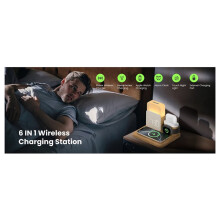 7 in 1 Multi-Functional Alarm Clock Charger-Wireless Station for Smartphone Smartwatch Headphones with Night Light