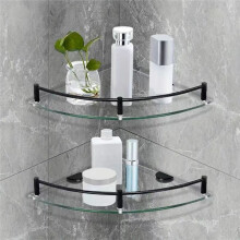 Étagères de Salle de Bain, Étagère D'Angle Murale en Verre Trempé pour Ranger Gel Douche/Savon (Lot de 2)