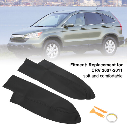 Front Door Armrest Cover Set for CRV 2007-2011 Microfiber Leather Black 1