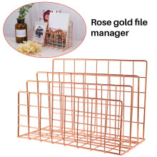 Desktop Mail Organizer, 3-Slot Metal Wire Mail Sorter, Letter Organizer for Letters, Mails, Books, Postcards and More, Mail Holder Rose Gold