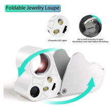 30X 60X Jewelers Loupe, Illuminated Jewelers Eye Magnifier, Foldable Jewelry Magnifiers with Bright LED Light for Gems