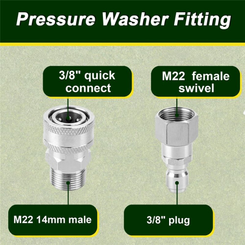 Kit de Conexão Rápida para Lavadora de Alta Pressão,  M22 de 14 mm A 3/8 Polegadas Conexão Rápida, 3/4 Polegadas para Liberação Rápida, para