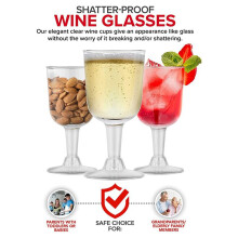 Clear Plastic Wine Glass Recyclable - Shatterproof Wine Goblet - Disposable & Reusable Cups for Champagne, Dessert 80Pcs