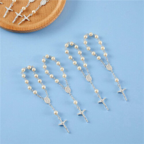60 Pièces Chapelet de Baptême Perles Doigt Baptême Chapelets Fausses Perles 1