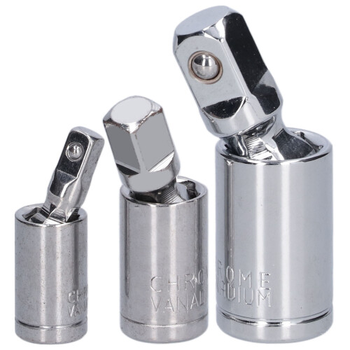 3pcs Chrome Vanadium Universal Joint Socket Adapters 1/2, 3/8, 1/4 1