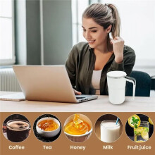 Taza de Café Eléctrica con Termómetro LCD Incorporado, Recargable, de 380 Ml/13 Oz, con Agitador Automático, Tapa y Sensor de Temperatura A