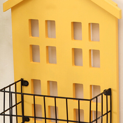 Wood and Iron Wall-Mounted Shelf, House Shape 1