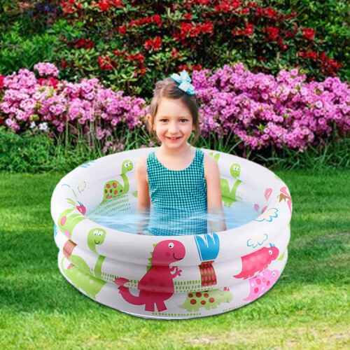 Inflatable Kiddie Pool 90cm Dinosaur Shape Kids Backyard Splash Pool Quick Setup Easy Drain 1