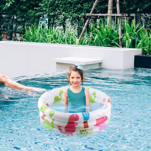 Inflatable Kiddie Pool 90cm Dinosaur Shape Kids Backyard Splash Pool Quick Setup Easy Drain 2