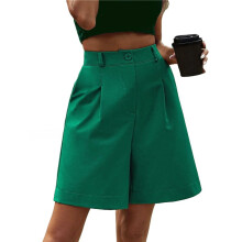 Elastic Waist Wide Leg Knee Length Summer Shorts for Women with Pockets Green XL