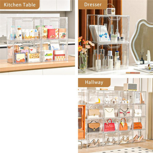 1 Pack Clear Storage Bins with Lids,Stackable Acrylic Display Case for Handbags, Cosmetic, Multifunctional Storage Boxes 2