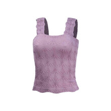 Tops Cortos de Tirantes Anchos con Cuello Cuadrado para Mujer, Tops Florales para Salir, Tops Cortos Ajustados con Ribete de Lechuga, Morados, Talla M