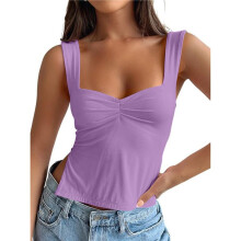 Kvinnor går ut Crop Tops Rygglösa linne sommar Y2k Basics för tonåringar Söta kläder Ljuslila XS