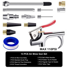 13 Pcs 2-Way Connection Air Nozzle Blow Tool Set, with 1/4 in Standard Quick Fitting for Air Inflation and Dedusting