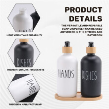 Hand and Dish Soap Dispenser for Kitchen Sink - Farmhouse Kitchen Soap Dispenser Set with Tray (Black & White)