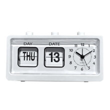 Mechanical Alarm Clock Novelty Flip Clock Desktop Digital Clock with Calendar Clock Home Decor Retro Decor,White