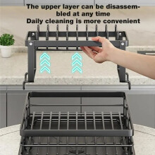 Cutlery Storage Rack, Stainless Steel Cutlery Drying Rack, Adjustable Kitchen Plate Storage Rack with Drainboard C