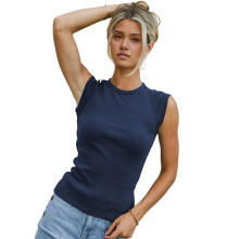 Women'S Summer Cap Sleeve Slim Fitted Knit Basic Casual Ribbed Tank Tops Navy  S