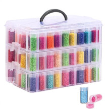 Diamond-Painting Storage Container, 3-Tier Stackable Bead Organizer with Carrying Handle, Storage Box