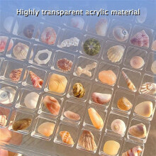 2PCS Acrylic Magnetics Seashell Display Box Diamond Gemstone Beads Storage Display Organizer Box Grids Clear Acrylic,C