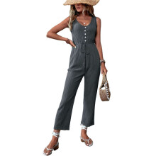 Womens Jumpsuits Dressy Summer Sleeveless U-Neck Casual Wide Leg Long Pants Rompers 2025 Dark Gray M