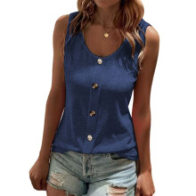 Women'S Button Front Tank Top 2025 Summer Casual Loose Fit Scoop Neck Sleeveless Tops Dark  L