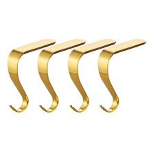 Christmas Stocking Holders Xmas Fireplace Hanger Hooks Holiday Mantel Garland Clips Metal Grips Set of 4 (Gold)